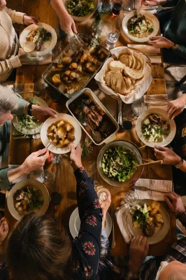 Church Potluck Fellowship Around a Shared Table
