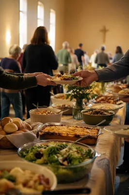 Warm Church Potluck Dinner Fellowship Scene