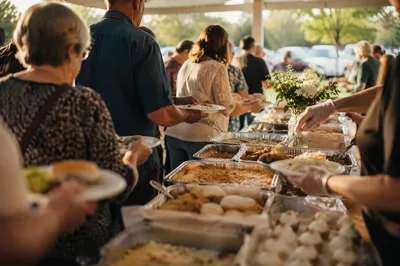 Church Potluck Fellowship Under Sunny Pavilion