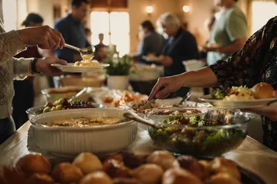 Warm Church Potluck Dinner Fellowship Scene