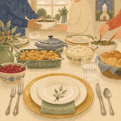 Church Potluck Dinner Table Fellowship Setting