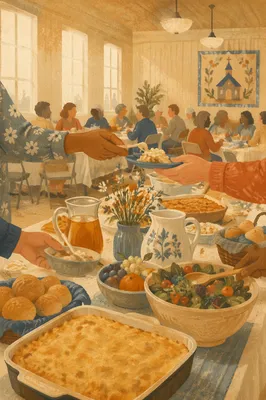 Welcoming Church Potluck Fellowship Dinner Scene
