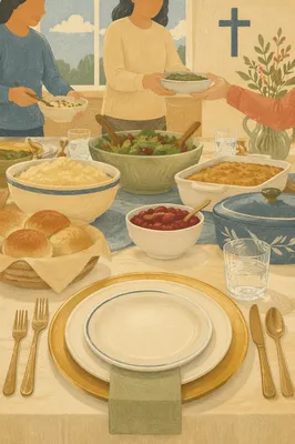 Church Potluck Dinner Table Fellowship Scene