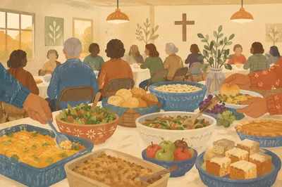 Warm Church Potluck Fellowship Dinner Table