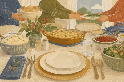 Church Potluck Dinner Table Fellowship Setting