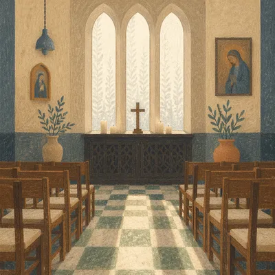 Quiet Church Prayer Room with Candles