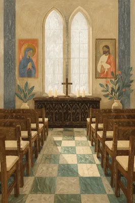 Quiet Church Prayer Room with Candles