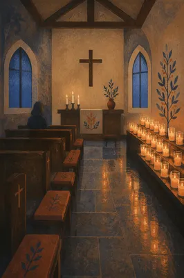 Quiet Church Prayer Room with Candles