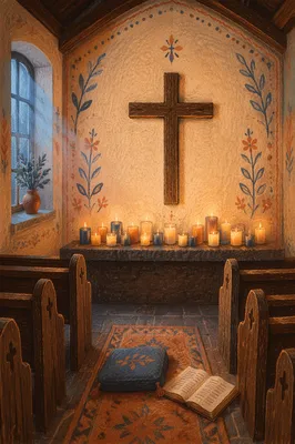 Quiet Church Prayer Room with Candles