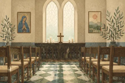 Quiet Church Prayer Room with Candles