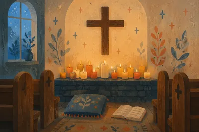 Quiet Church Prayer Room with Candles