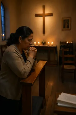 Woman Praying in Quiet Church Room