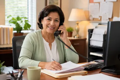 Friendly Office Secretary at Tidy Desk