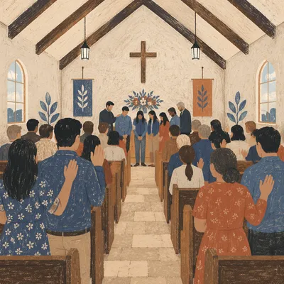 Missionary Sending Prayer in Church Sanctuary