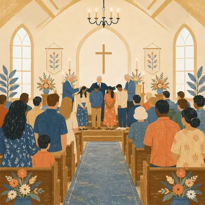 Missionary Sending Prayer in Bright Sanctuary