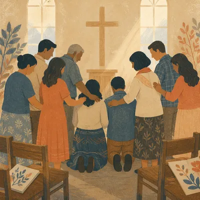 Missionary Sending Prayer in Church Sanctuary