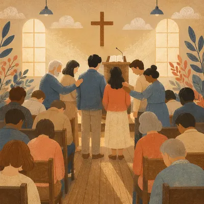 Missionary Sending Prayer in Church Sanctuary