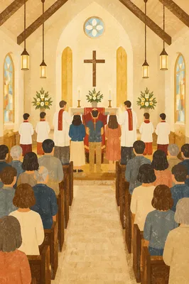 Missionary Sending Prayer in Church Sanctuary