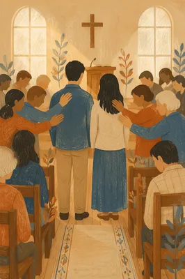 Missionary Sending Prayer in Church Sanctuary