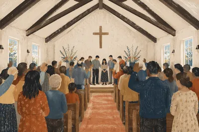 Missionary Sending Prayer in Church Sanctuary