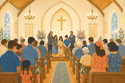 Missionary Sending Prayer in Bright Sanctuary