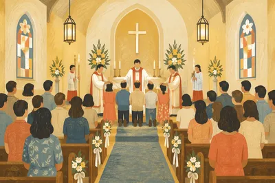 Missionary Sending Prayer in Bright Sanctuary