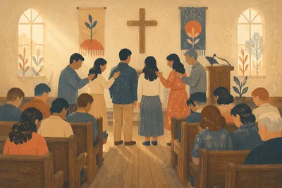 Missionary Sending Prayer in Church Sanctuary
