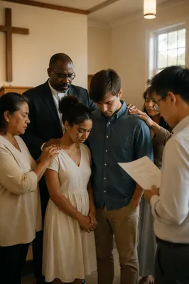 Missionary Sending Prayer in Church Sanctuary