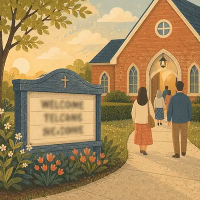 Welcoming Church Sign at Sunday Sunrise