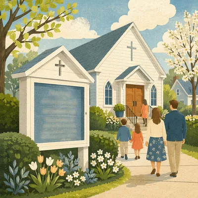 Welcoming Church Sign on Sunday Morning