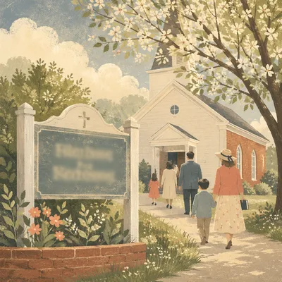 Welcoming Church Sign on Spring Morning
