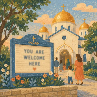 Welcoming Church Sign at Golden Hour