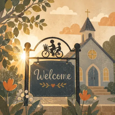 Welcoming Church Sign at Sunset