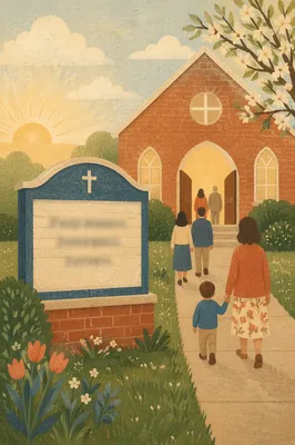 Welcoming Church Sign at Sunrise Entrance