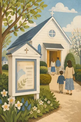 Welcoming Church Sign on Sunday Morning