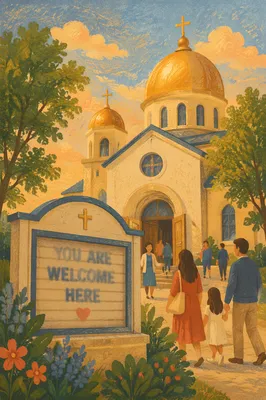 Welcoming Church Sign at Golden Hour