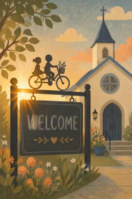 Welcoming Church Sign at Sunset