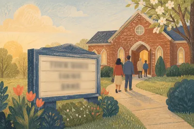 Welcoming Church Sign on Sunday Morning