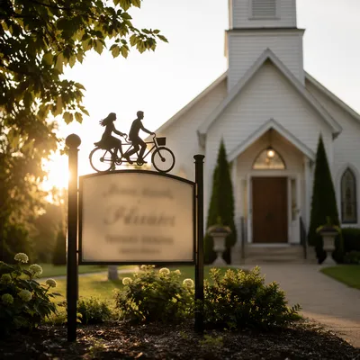 Welcoming Church Sign at Sunset