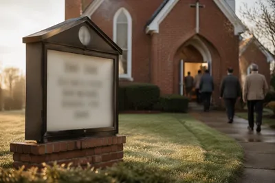 Welcoming Church Sign at Sunrise Entrance