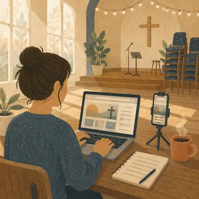 Church Social Media Planning in Morning Light