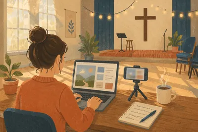Church Social Media Planning in Fellowship Hall