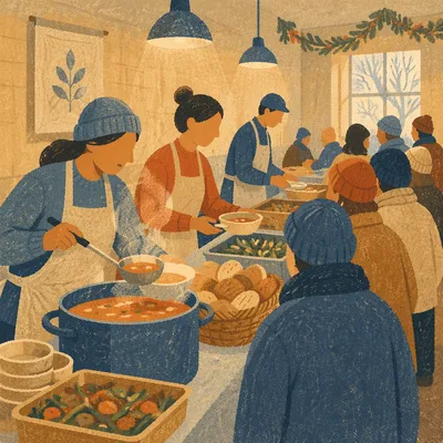 Church Soup Kitchen Serving Line Warm Meal