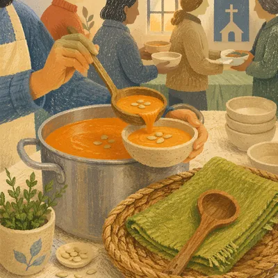 Church Soup Kitchen Serving Warm Vegetable Meal