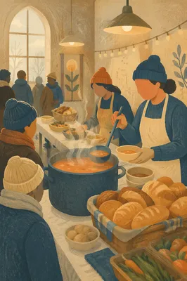 Church Soup Kitchen Serving Warm Evening Meal