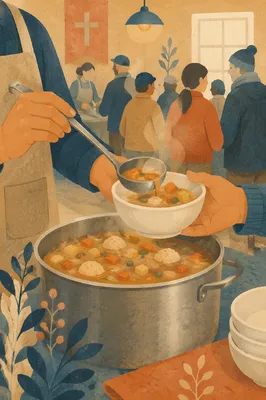 Church Soup Kitchen Serving Warm Meal