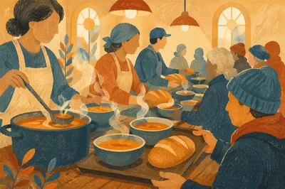 Warm Church Soup Kitchen Serving Line