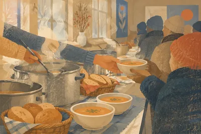 Warm Church Soup Kitchen Serving Line