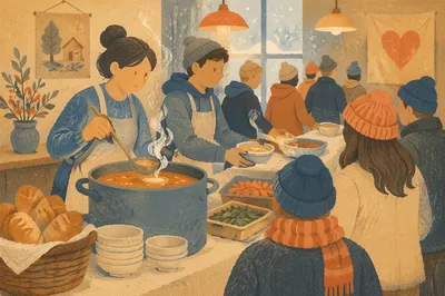 Church Soup Kitchen Serving Warm Meal