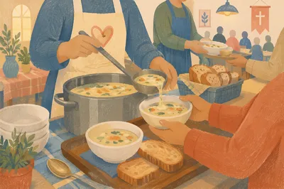 Church Soup Kitchen Serving Warm Meal